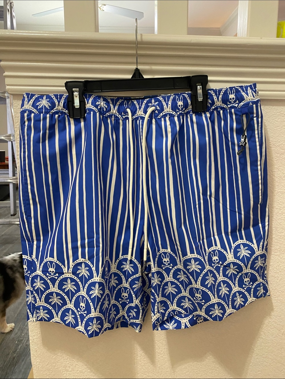 Psycho Bunny Blue and White Floral Swim Shorts